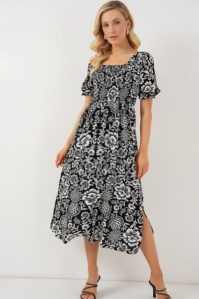 Rochie Cu Model Și Despicături 2512 - Negru Închis