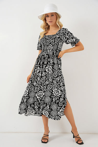 Rochie Cu Model Și Despicături 2512 - Negru Închis