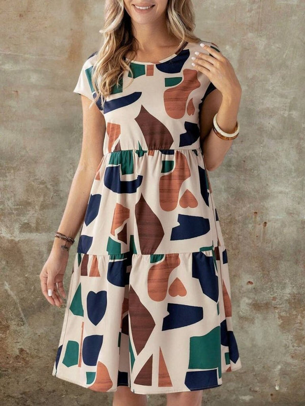 Rochie Supreme pentru femei, cu mânecă scurtă, guler rotund, model și volane, 26205