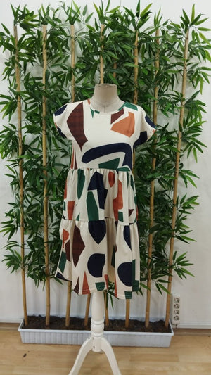 Rochie Supreme pentru femei, cu mânecă scurtă, guler rotund, model și volane, 26205