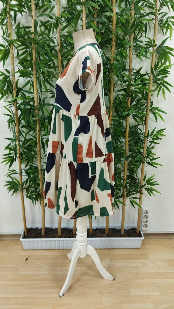 Rochie Supreme pentru femei, cu mânecă scurtă, guler rotund, model și volane, 26205