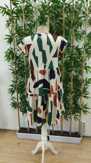 Rochie Supreme pentru femei, cu mânecă scurtă, guler rotund, model și volane, 26205