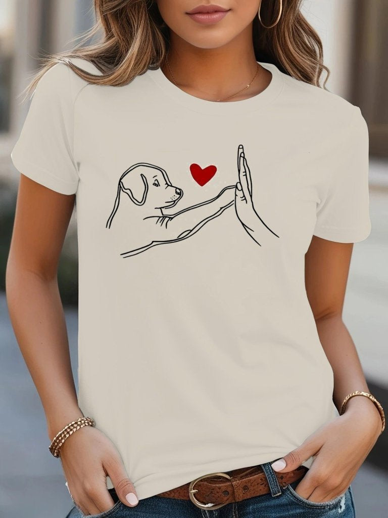 Bluză pentru femei din viscoză, cu mânecă scurtă și guler rotund, cu imprimeu cu câini, 25186