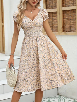 Rochie Supreme pentru femei, cu mânecă scurtă, decolteu înfășurat, talie elastică, model floral, 25204