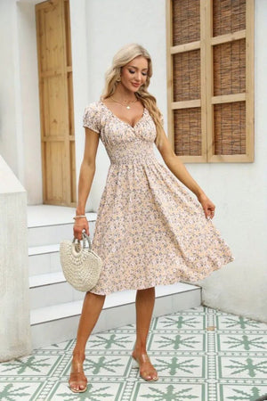 Rochie Supreme pentru femei, cu mânecă scurtă, decolteu înfășurat, talie elastică, model floral, 25204