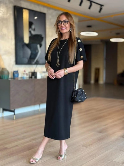 Rochie lungă din viscoză cu două fire, cu guler rotund și mânecă scurtă, 31242