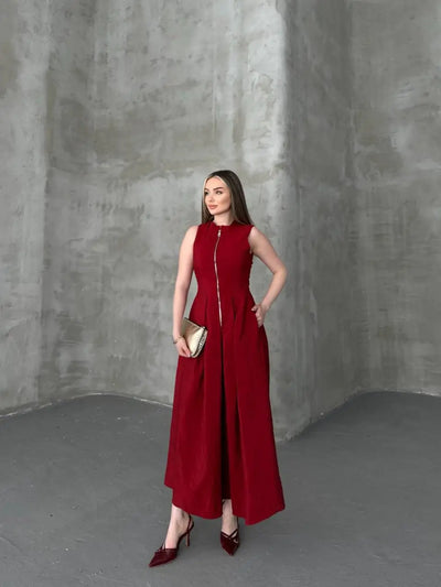 Rochie fără mâneci cu fermoar - Vișinie, Mărimi 1S 2M 2L 1XL