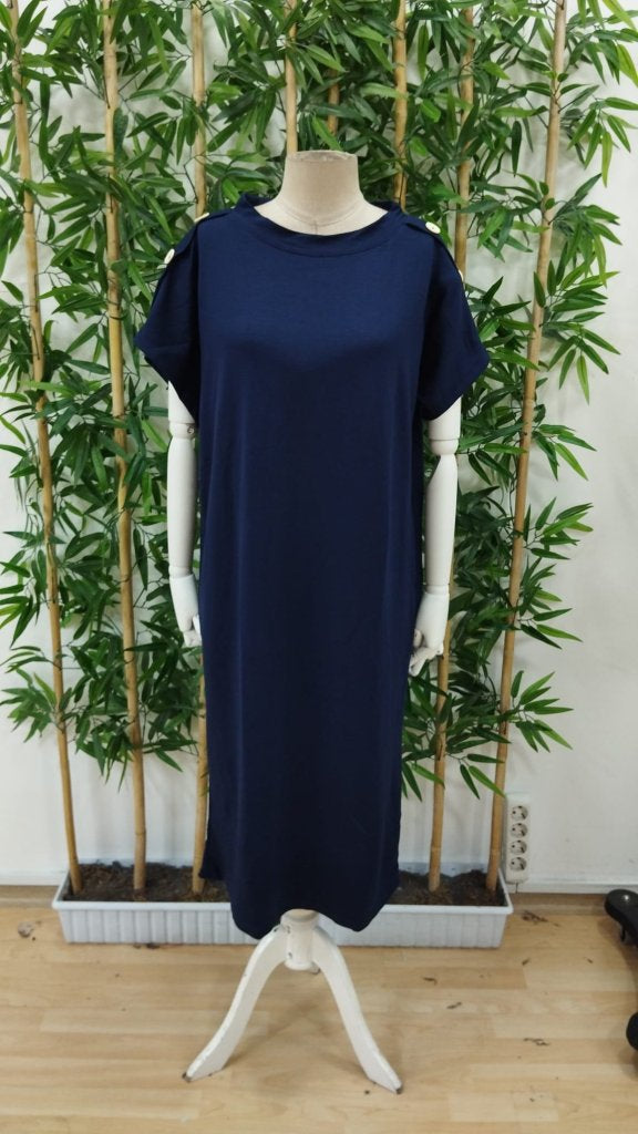 Women's Short Sleeve Crew Neck Button-Shoulder Long Viscose Double-Ply Dress, 31241