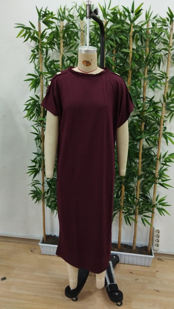 Rochie lungă din viscoză cu două fire, cu guler rotund și mânecă scurtă, 31240