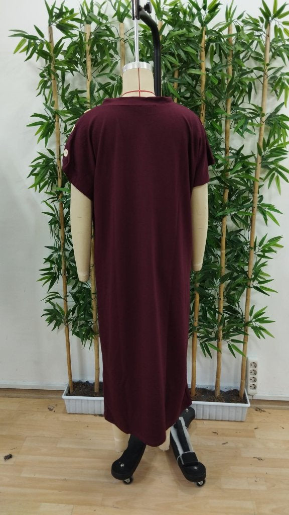Rochie lungă din viscoză cu două fire, cu guler rotund și mânecă scurtă, 31240