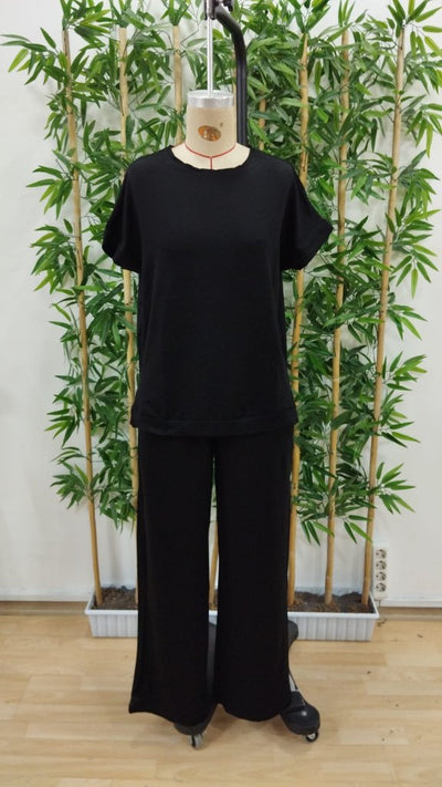 Set de două piese pentru femei, din viscoză, cu guler rotund și mânecă scurtă, format din bluză și pantaloni, 34298
