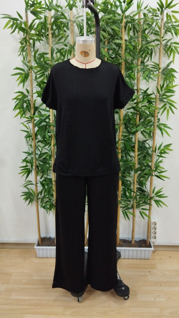 Set de două piese pentru femei, din viscoză, cu guler rotund și mânecă scurtă, format din bluză și pantaloni, 34298