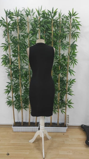 Rochie de damă din crep strălucitor, cu guler rotund și umeri goi, 26725
