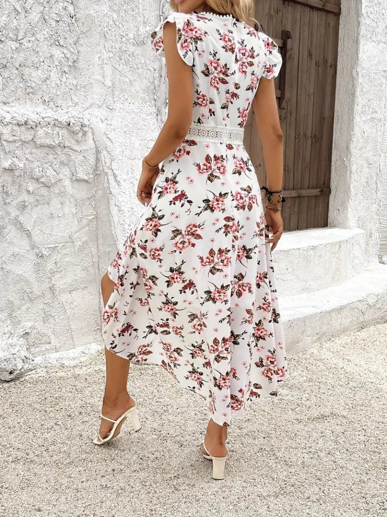 Rochie Supreme pentru femei, cu mânecă scurtă, decolteu în V, model floral, scurtă în față și spate lung, 26246