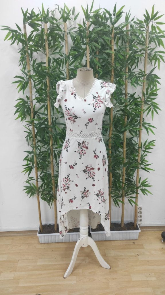 Rochie Supreme pentru femei, cu mânecă scurtă, decolteu în V, model floral, scurtă în față și spate lung, 26246