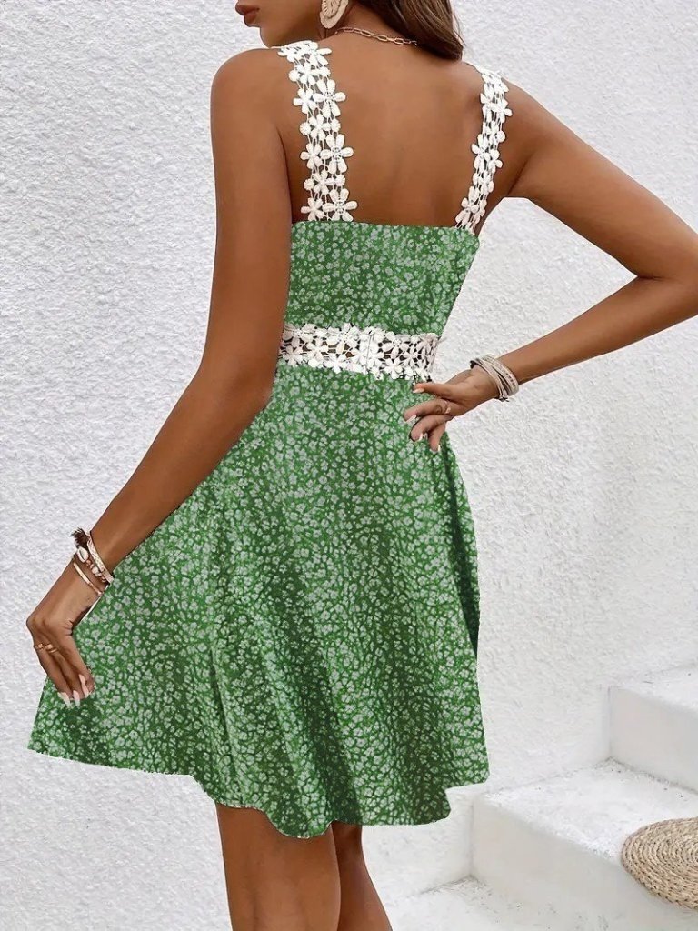 Women's Strappy Floral Patterned Lace Collar Supreme Dress, 27509