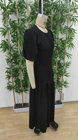 Rochie de damă cu mânecă scurtă, decolteu rotund, crăpături laterale, din crep strălucitor, 25361