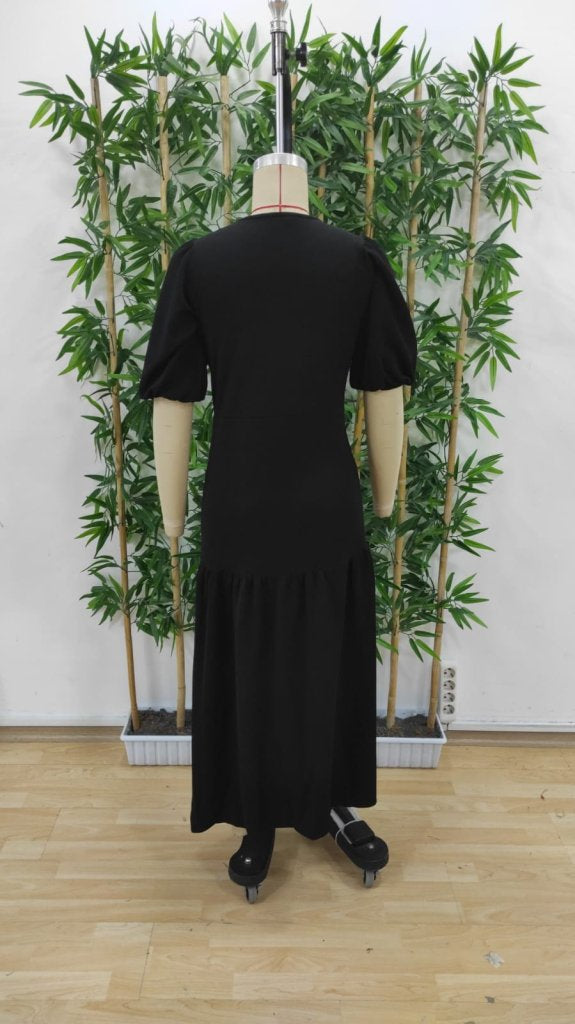 Rochie de damă cu mânecă scurtă, decolteu rotund, crăpături laterale, din crep strălucitor, 25361