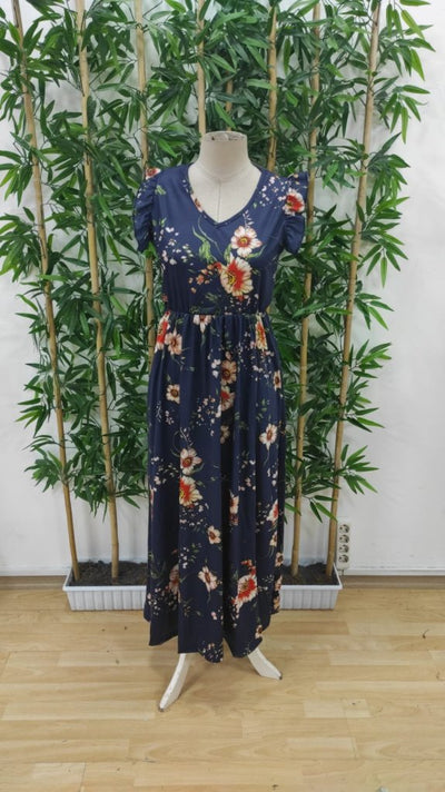 Rochie din suprafin cu mânecă scurtă, de damă, cu decolteu în V, imprimeu floral și șliț, 34470