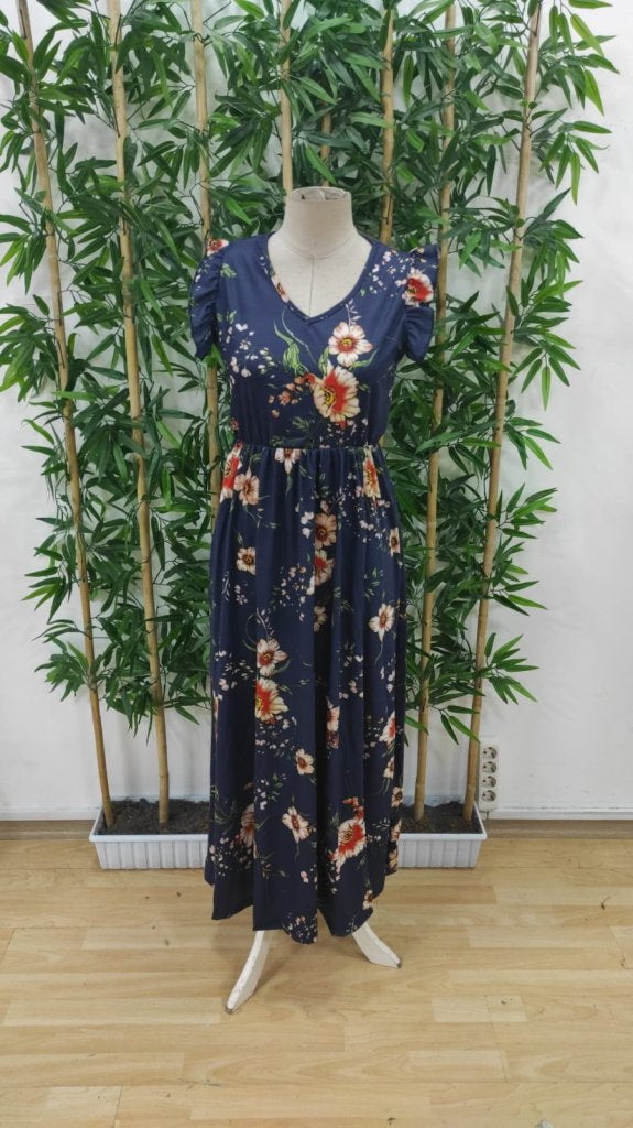 Rochie din suprafin cu mânecă scurtă, de damă, cu decolteu în V, imprimeu floral și șliț, 34470