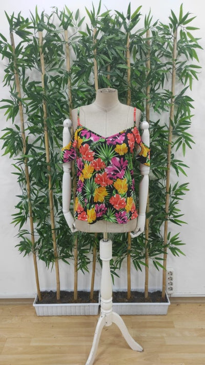 Bluză de damă cu bretele, fără umeri, cu imprimeu floral, 34474