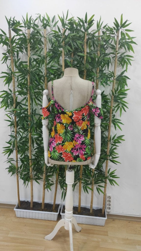 Bluză de damă cu bretele, fără umeri, cu imprimeu floral, 34474