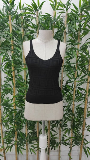 Bluză tricotată cu model geometric și bretele pentru femei, 25414