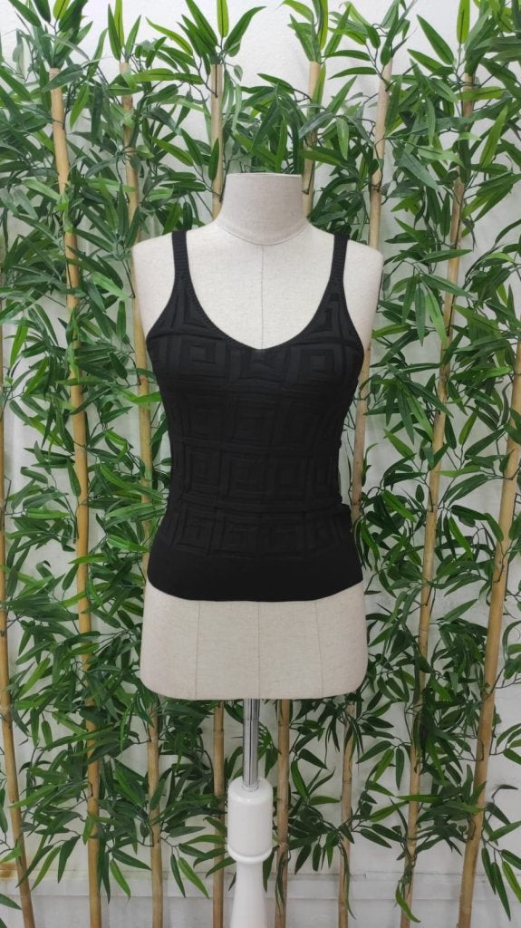 Bluză tricotată cu model geometric și bretele pentru femei, 25414