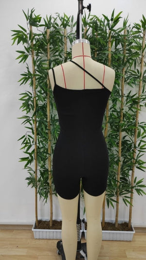 Kadın Asimetrik Askılı Mini Kaşkorse Bodycon Tulum , 27657