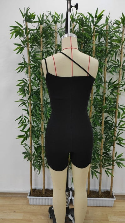 Women's Asymmetrical Strappy Mini Ribbed Bodycon Jumpsuit, 27657