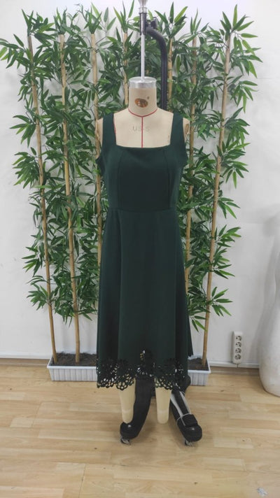 Women's Strappy Geometric Neck Floral Laser Cut Imported Crepe Dress, 34574