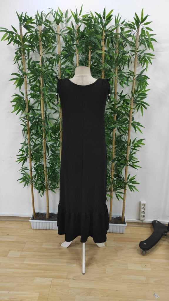 Rochie de damă din crep cu volane, cu guler tip barcă și umeri încrețiți, 34164