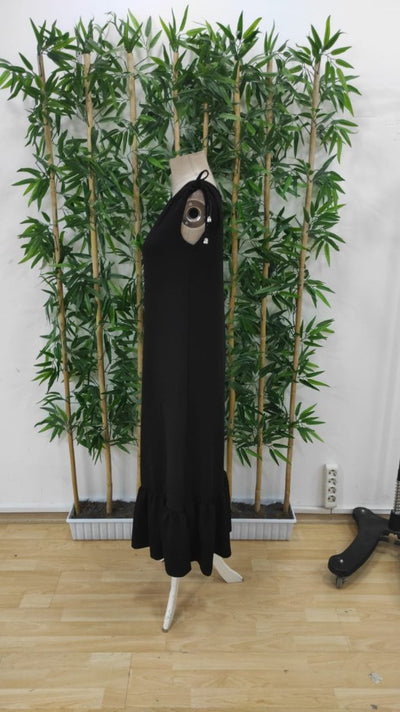 Rochie de damă din crep cu volane, cu guler tip barcă și umeri încrețiți, 34164