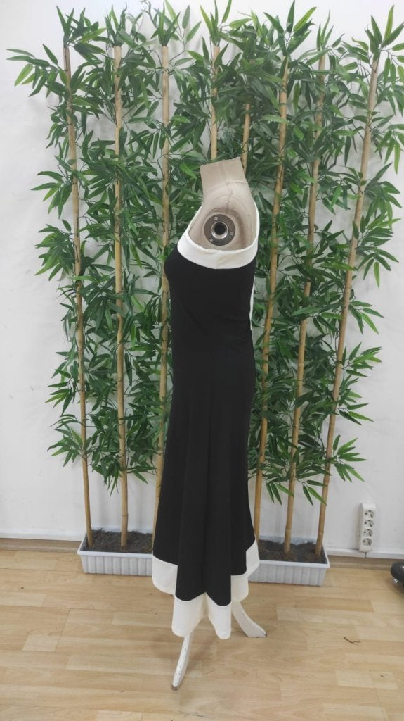 Rochie de damă cu un singur umăr și detaliu cu panglică, rochie din crep importat în două tonuri, 34442