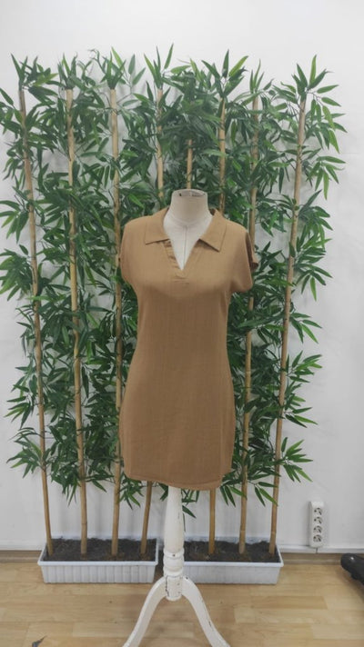 Rochie de damă cu mânecă scurtă și decolteu în V, model creț, 25455