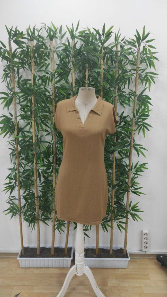 Rochie de damă cu mânecă scurtă și decolteu în V, model creț, 25455