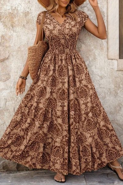 Rochie maxi Supreme pentru femei, cu mânecă scurtă, decolteu înfășurat și talie elastică, 34756