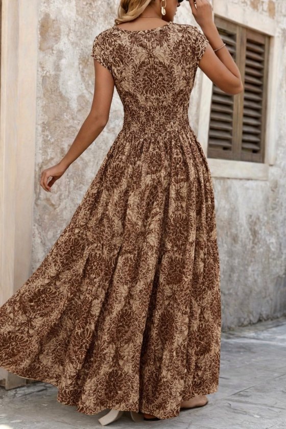 Rochie maxi Supreme pentru femei, cu mânecă scurtă, decolteu înfășurat și talie elastică, 34756