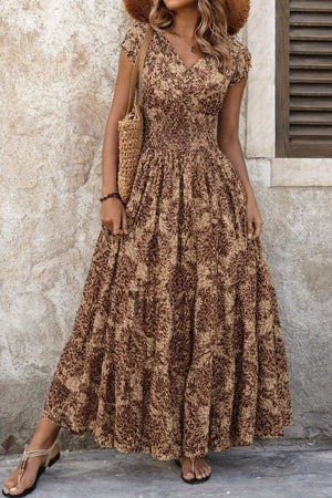 Rochie maxi Supreme pentru femei, cu mânecă scurtă, decolteu înfășurat și talie elastică, 34756