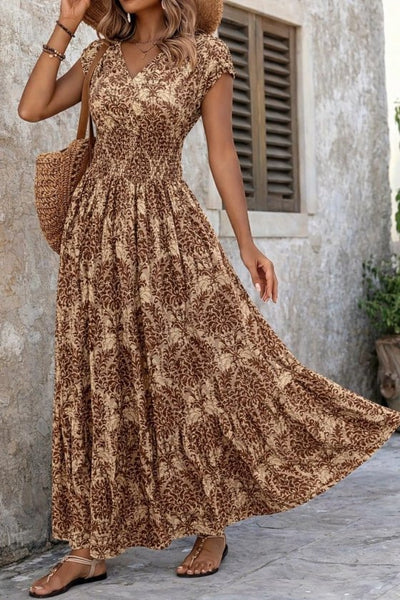Rochie maxi Supreme pentru femei, cu mânecă scurtă, decolteu înfășurat și talie elastică, 34756