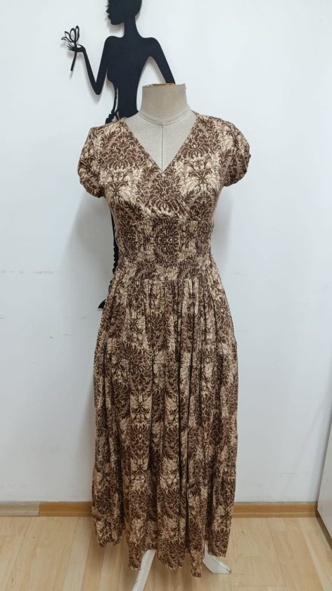 Rochie maxi Supreme pentru femei, cu mânecă scurtă, decolteu înfășurat și talie elastică, 34756