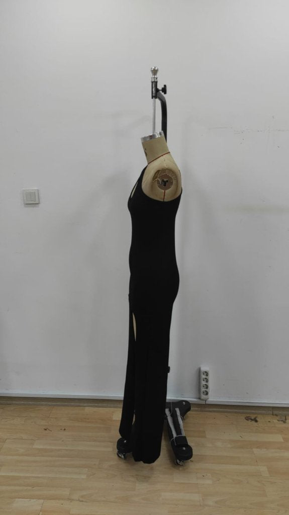 Rochie lungă din crep strălucitor, cu un singur umăr, cu detaliu de cădere și crăpături, pentru femei, 25503