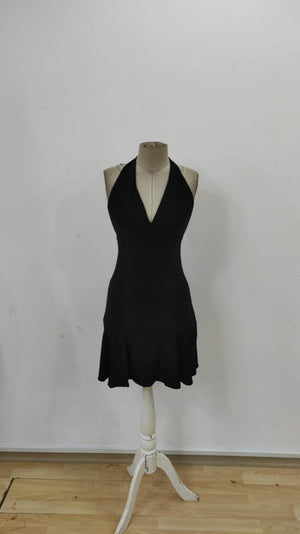 Rochie de damă cu imprimeu de satin, fără mâneci, decolteu adânc în V, cu șireturi și spate decoltat, cu volane, culoare nisip, 25530