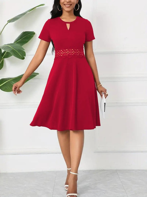 Rochie de damă cu mânecă scurtă, decolteu rotund și detalii strălucitoare, 25563