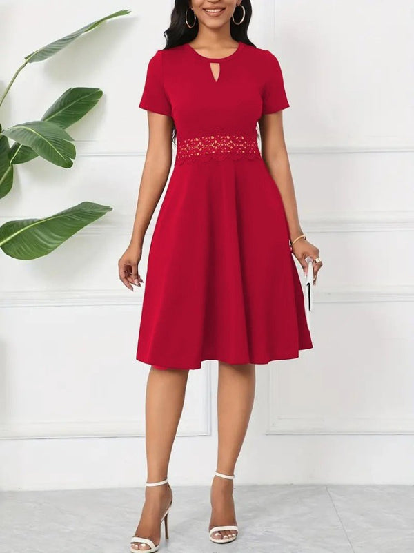 Rochie de damă cu mânecă scurtă, decolteu rotund și detalii strălucitoare, 25563