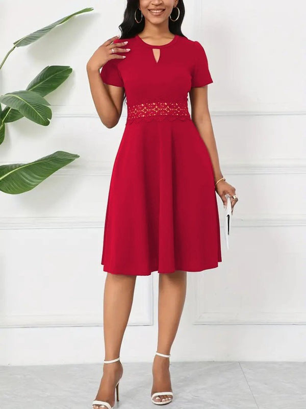 Rochie de damă cu mânecă scurtă, decolteu rotund și detalii strălucitoare, 25563