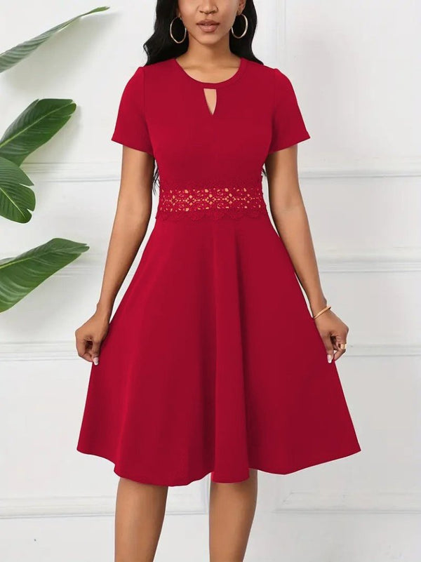 Rochie de damă cu mânecă scurtă, decolteu rotund și detalii strălucitoare, 25563