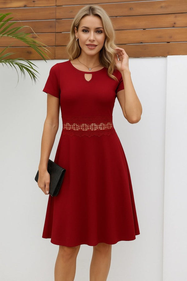 Rochie de damă cu mânecă scurtă, decolteu rotund și detalii strălucitoare, 25563