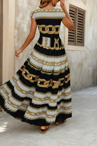 Rochie maxi damă din jerseu cu mânecă scurtă, decolteu petrecut și talie elastică, 25585