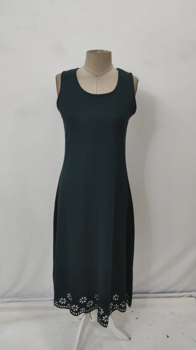 Women's Sleeveless Laser-Cut Floral Pattern Midi Imported Crepe Dress, 34055
